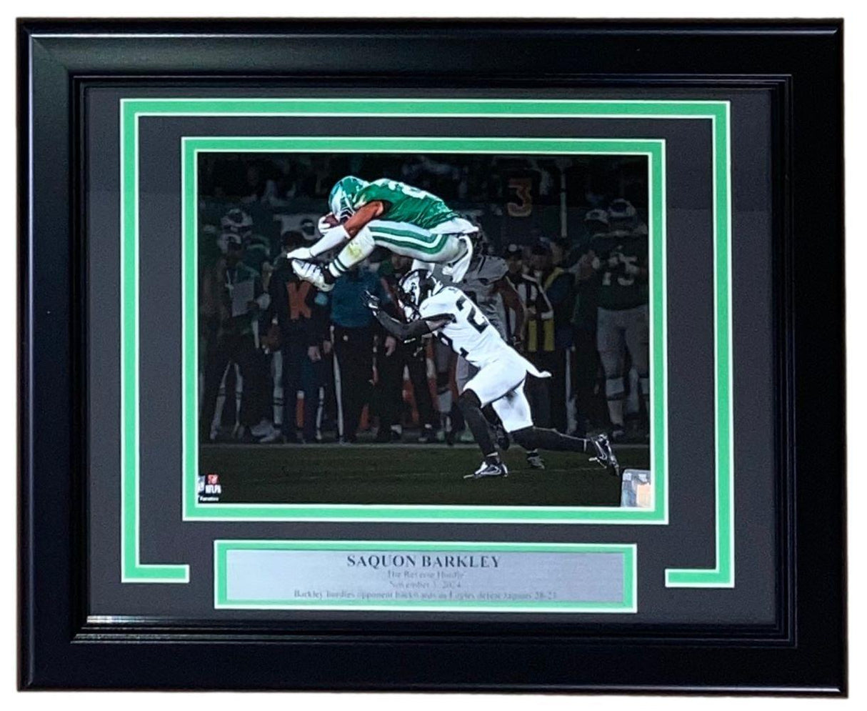 Saquon Barkley Framed 8x10 Philadelphia Eagles Reverse Hurdle Photo