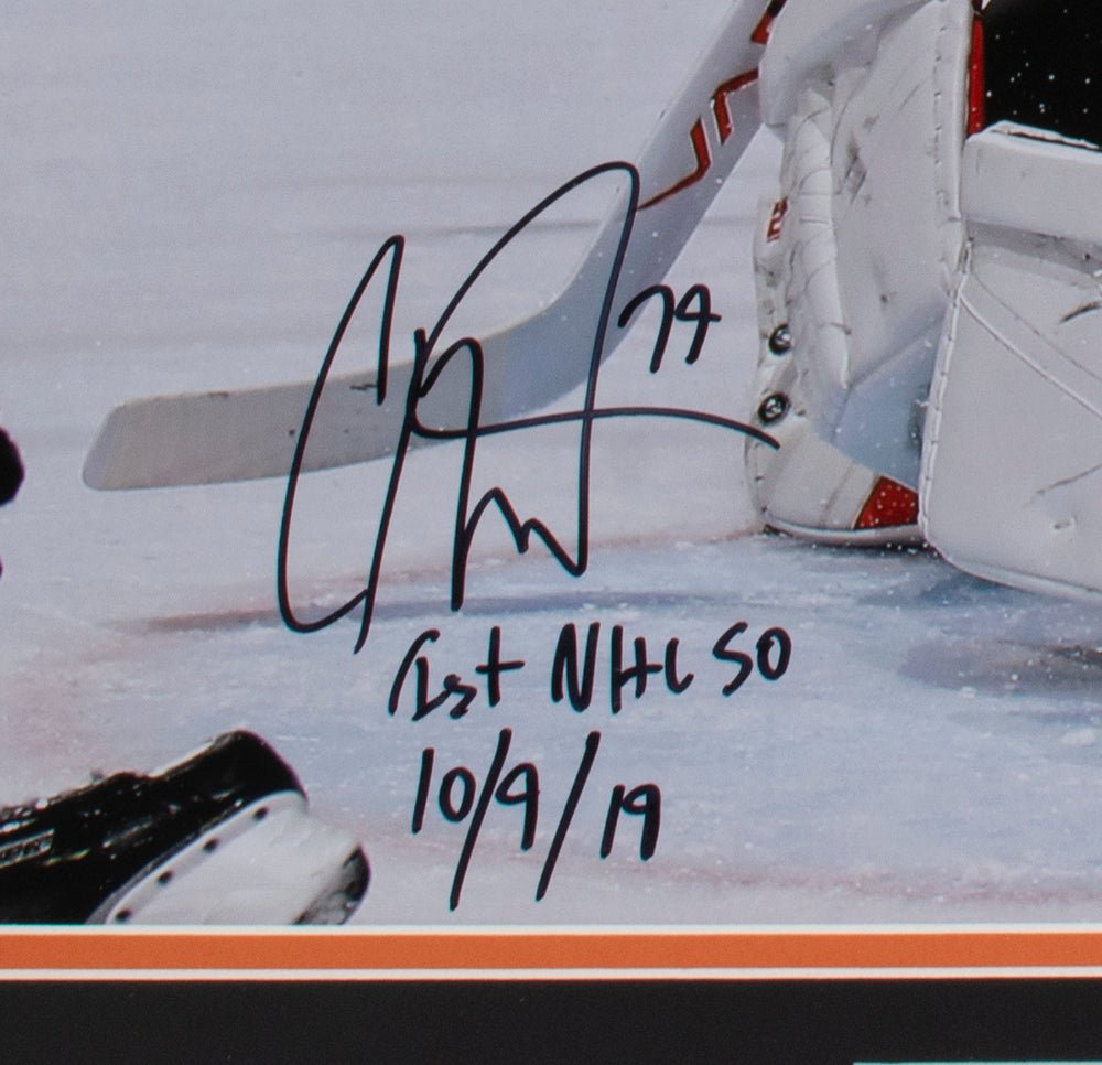 Carter Hart Signed Framed Flyers 16x20 Photo 10/9/19 1st NHL SO Fanatics - Sports Integrity