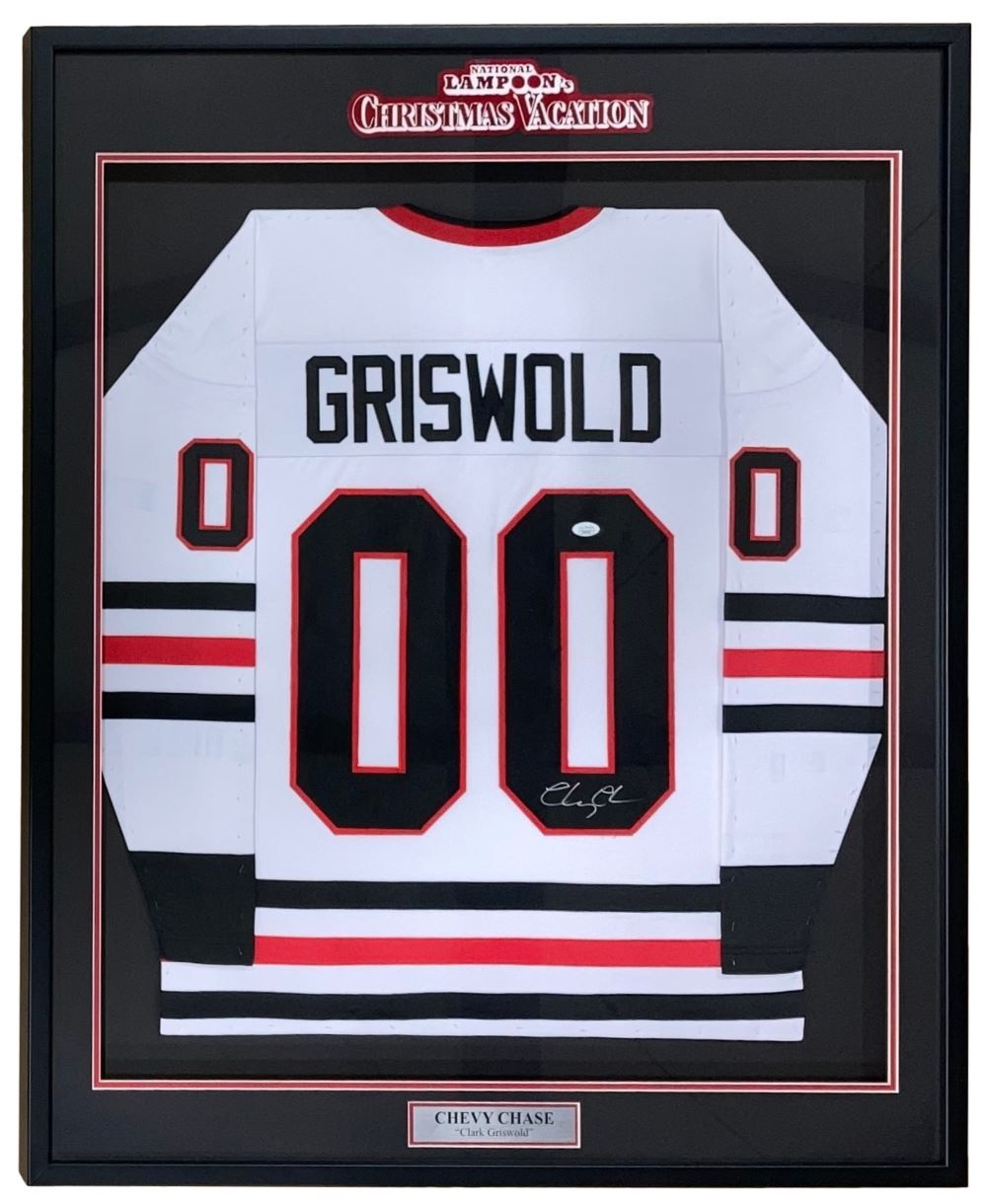 Chevy Chase Signed Framed Lampoons Christmas Vacation White Griswold Jersey JSA - Sports Integrity