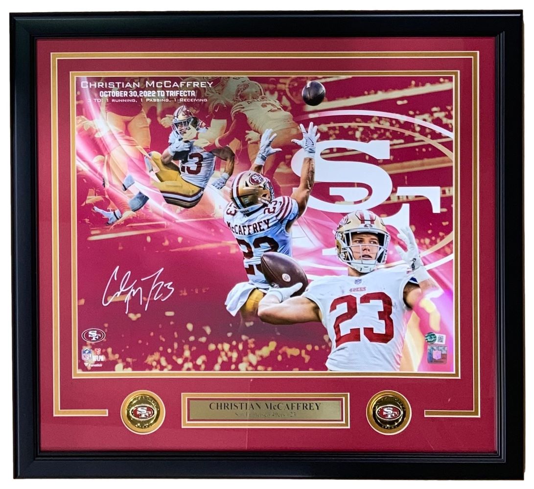 Christian McCaffrey Signed Framed 16x20 San Francisco 49ers Collage Photo BAS - Sports Integrity