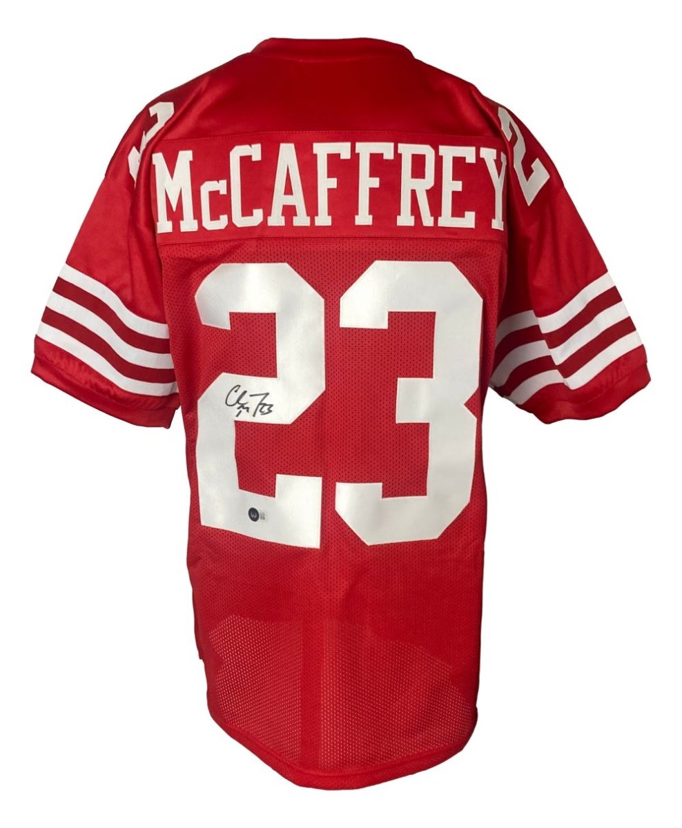 Christian McCaffrey San Francisco Signed Red Football Jersey BAS - Sports Integrity