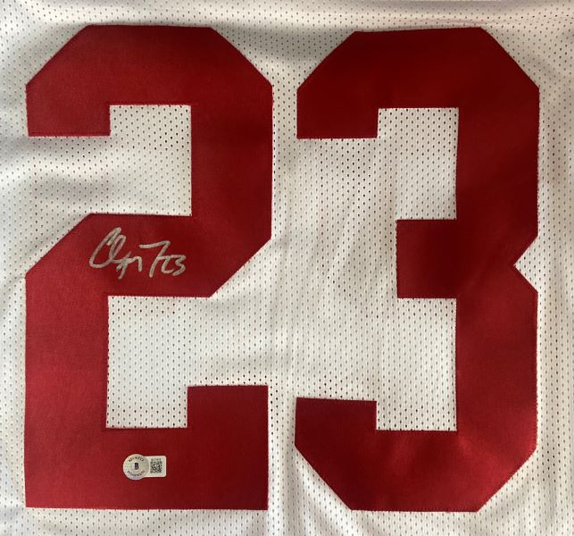 Christian McCaffrey San Francisco Signed White Football Jersey BAS - Sports Integrity