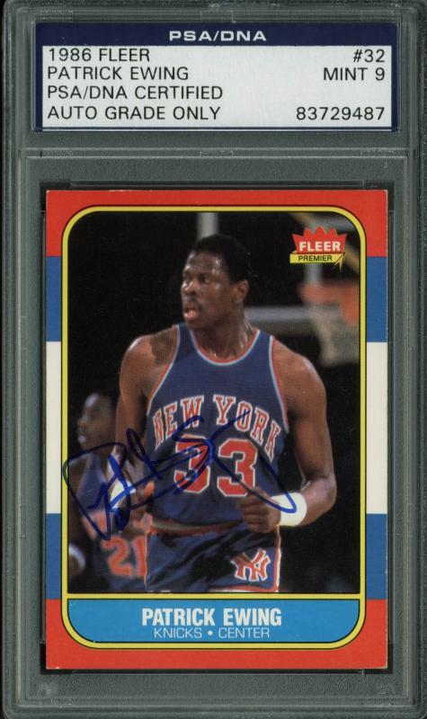 Knicks Patrick Ewing Signed Card 1986 Fleer Rc #32 Auto Graded 9 PSA/DNA Slabbed