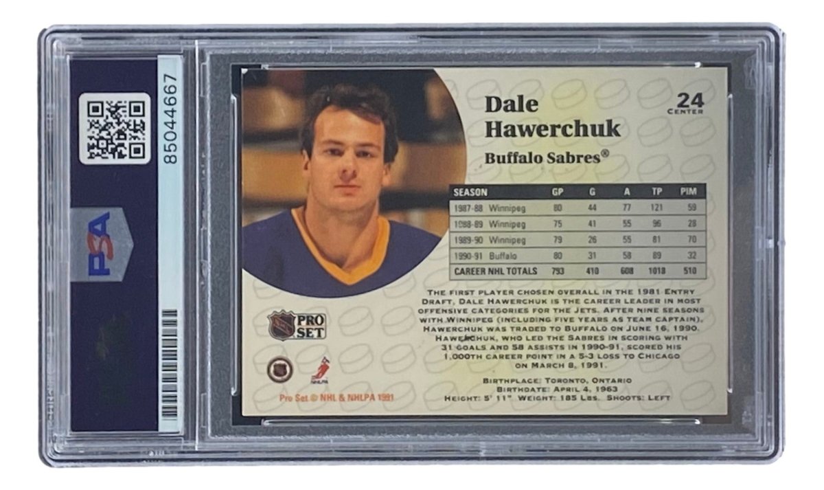 Dale Hawerchuk Signed 1991 Pro Set #24 Buffalo Sabres Hockey Card PSA/DNA - Sports Integrity