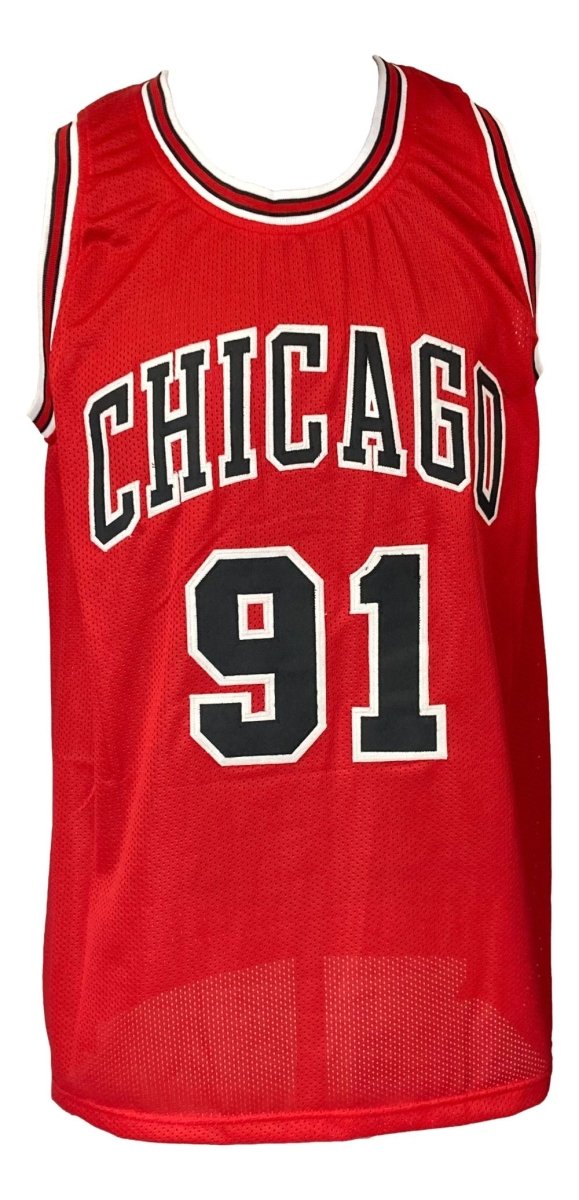 Dennis Rodman Chicago Signed Red Basketball Jersey BAS - Sports Integrity