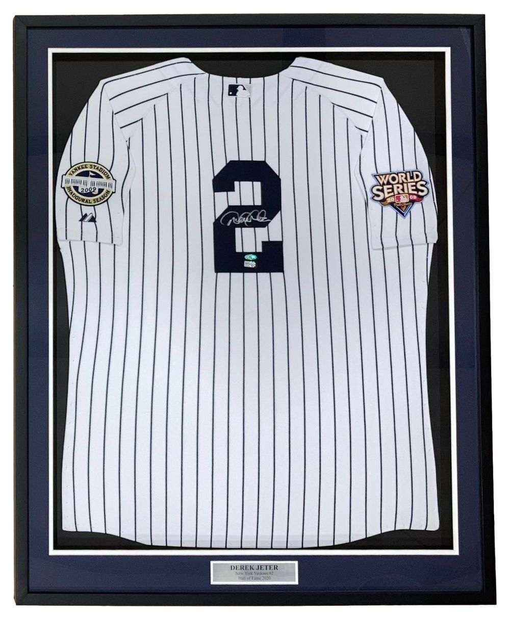 Derek Jeter Signed Framed Yankees Majestic Jersey w/ 09 WS & Stadium Patches JSA