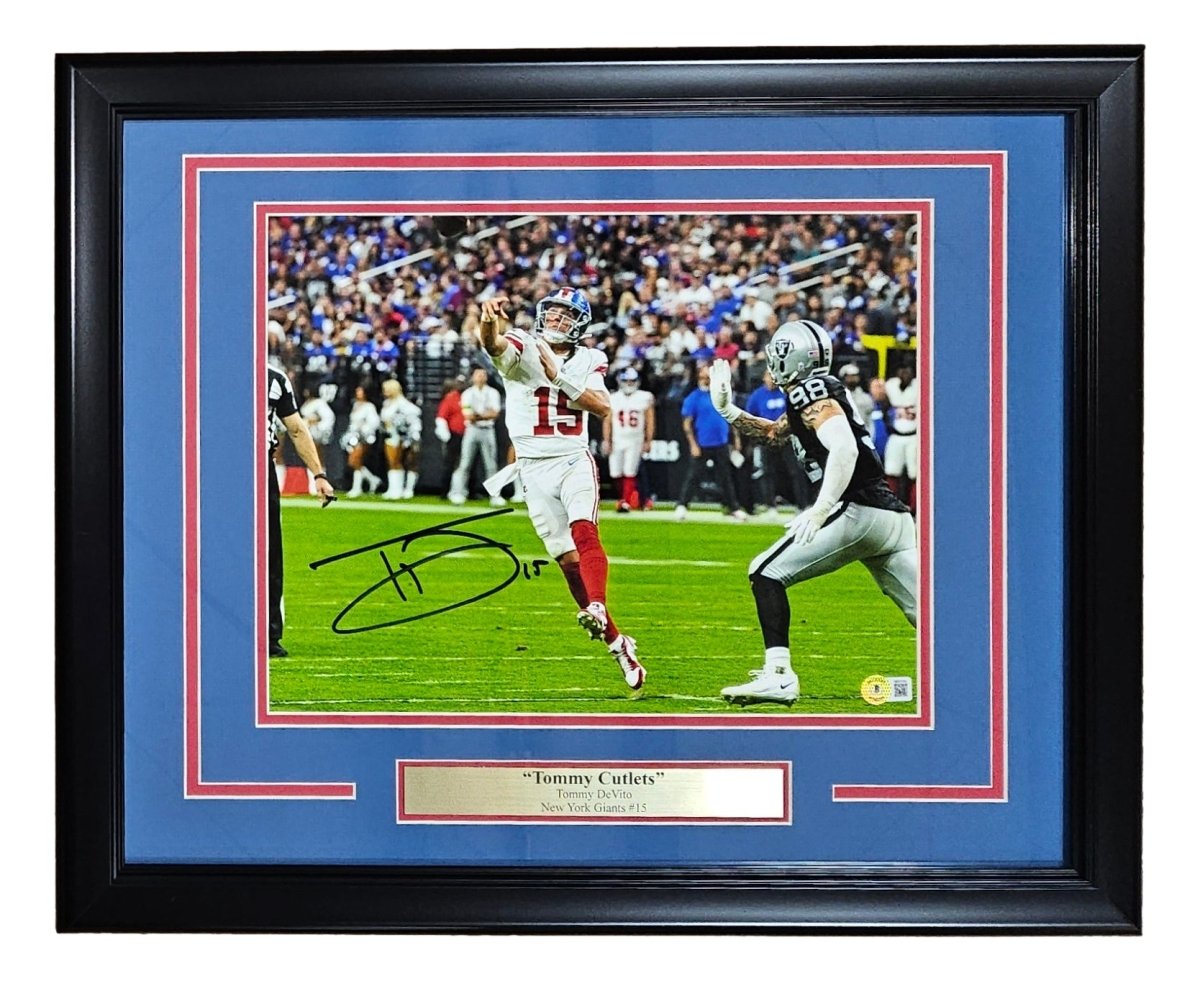 Tommy Devito Signed Framed 11x14 New York Giants vs Raiders Photo BAS ITP - Sports Integrity