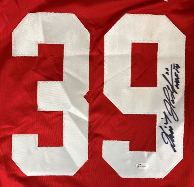 Dominik Hasek Detroit Signed Red Hockey Jersey HOF 14 Inscribed JSA - Sports Integrity