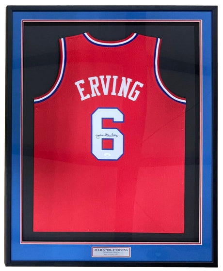 Julius Dr J Erving Philadelphia Signed Framed Red Basketball Jersey JSA - Sports Integrity