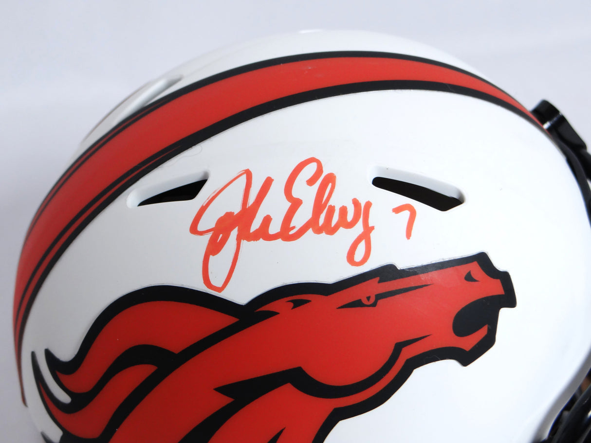 John Elway Autographed Broncos Lunar Speed Mini Helmet- Beckett W Holo *Orange