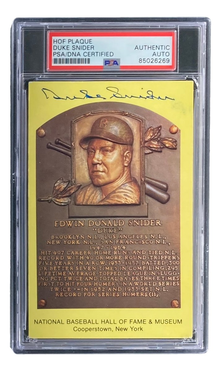 Duke Snider Signed 4x6 Brooklyn Dodgers HOF Plaque Card PSA/DNA 85026269 - Sports Integrity