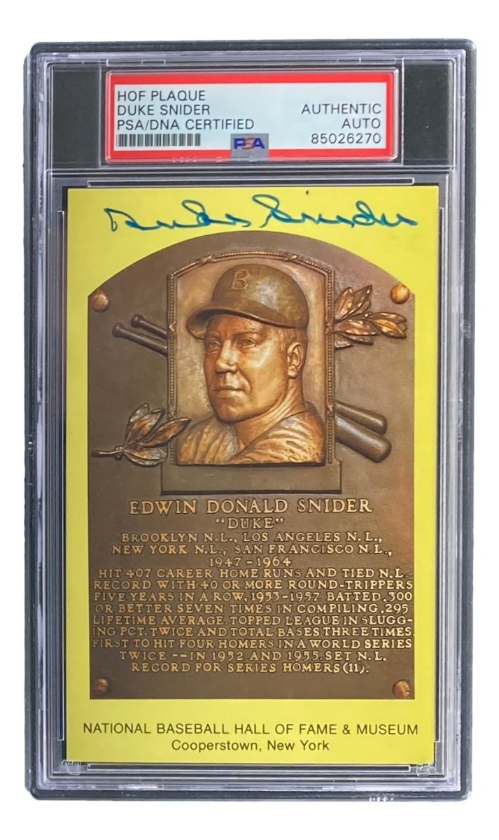 Duke Snider Signed 4x6 Brooklyn Dodgers HOF Plaque Card PSA/DNA 85026270 - Sports Integrity