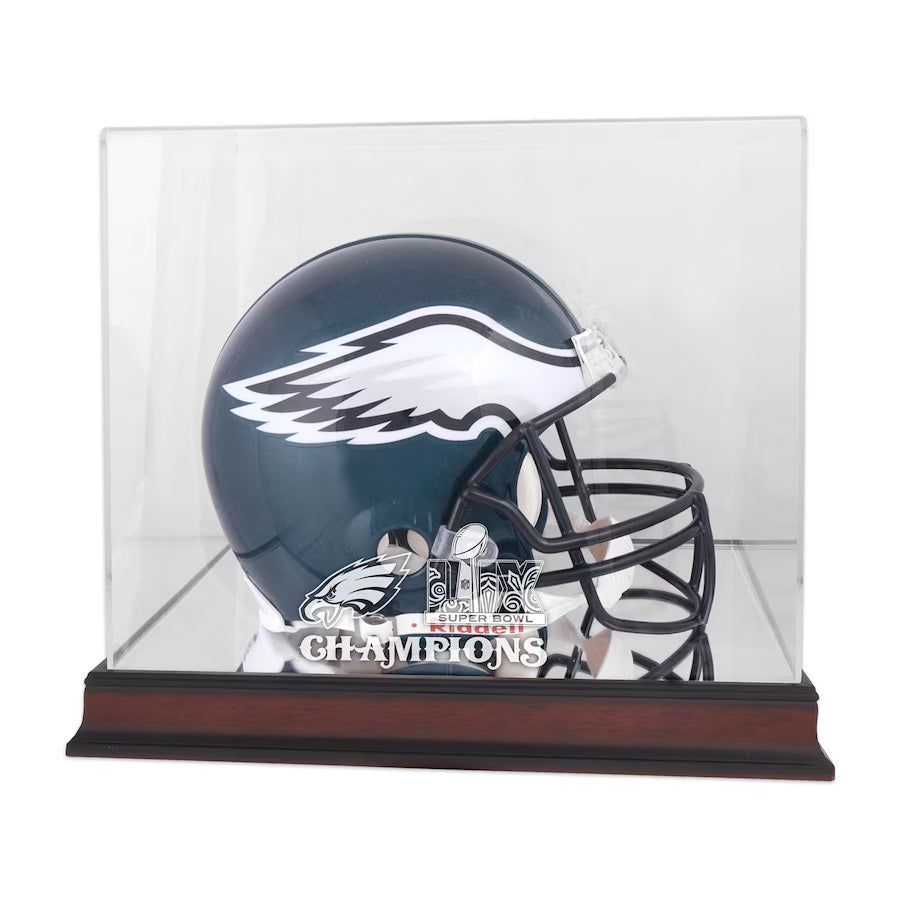 Pre-Order Philadelphia Eagles Super Bowl LIX Champions Mahogany Helmet Logo Display Case