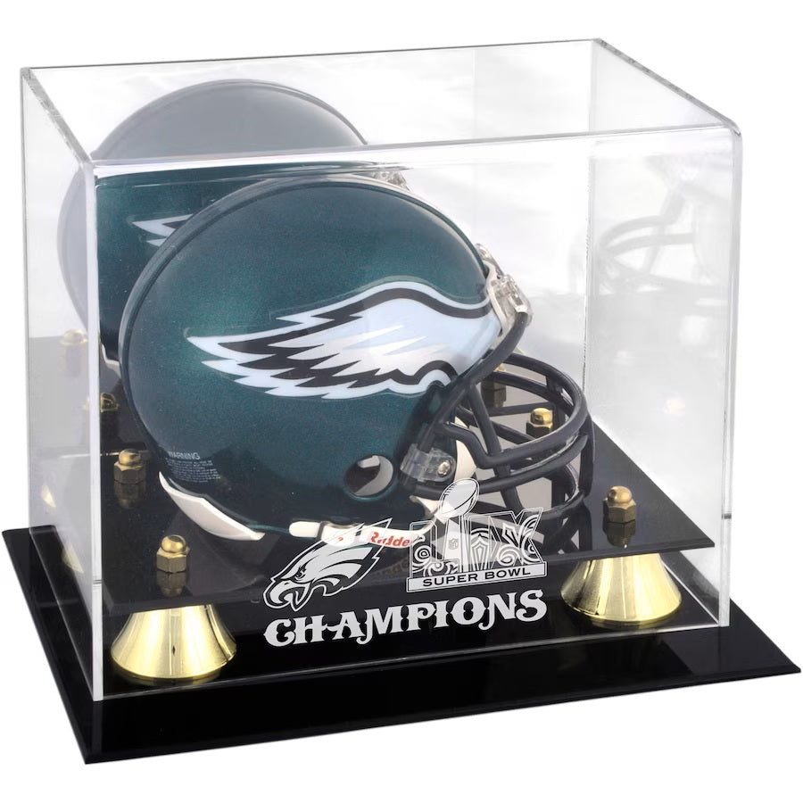 Pre-Order Philadelphia Eagles Super Bowl LIX Champions Golden Classic Mini Helmet Logo Display Case