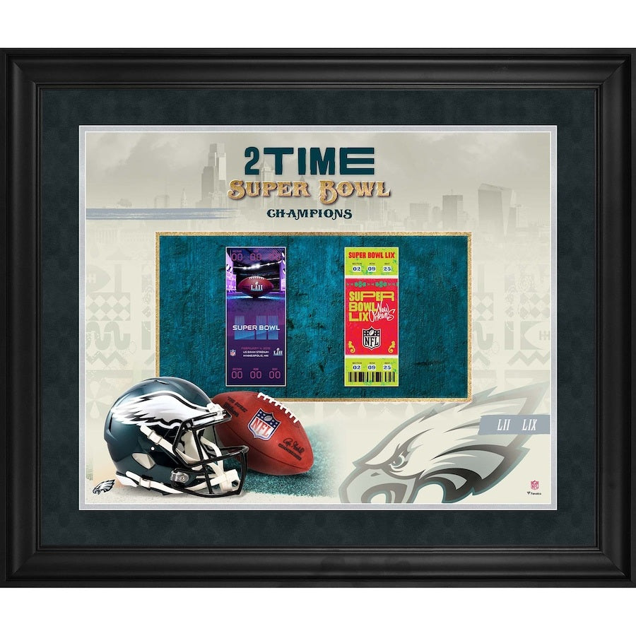 Pre-Order Philadelphia Eagles Framed 20x24 Super Bowl LIX Champions 2-Time Ticket Collage