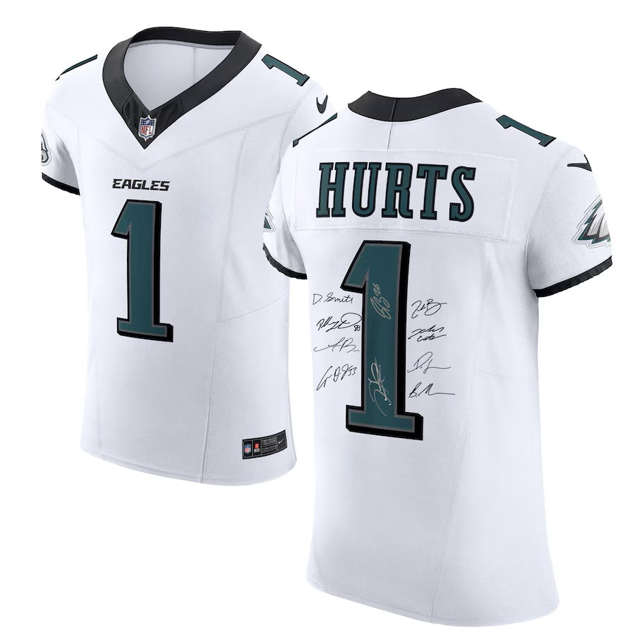 Pre-Order Hurts Smith DeJean Goedert Team Signed Philadelphia Eagles Nike White Elite Jersey 10+ Autos LE/50