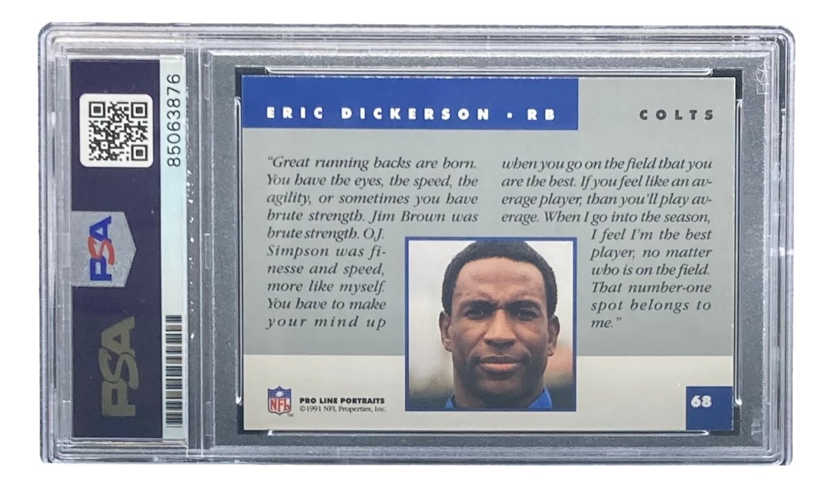 Eric Dickerson Signed 1991 Pro Line #68 Colts Trading Card PSA/DNA Mint 9 - Sports Integrity