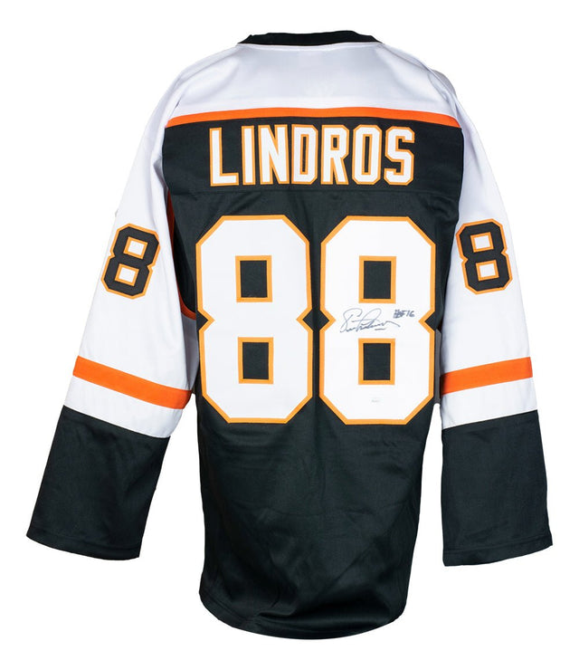 Eric Lindros Signed Custom Black/White Hockey Jersey HOF 16 Inscription JSA ITP - Sports Integrity