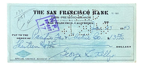 George Kelly New York Giants Signed January 23 1943 Bank Check BAS - Sports Integrity