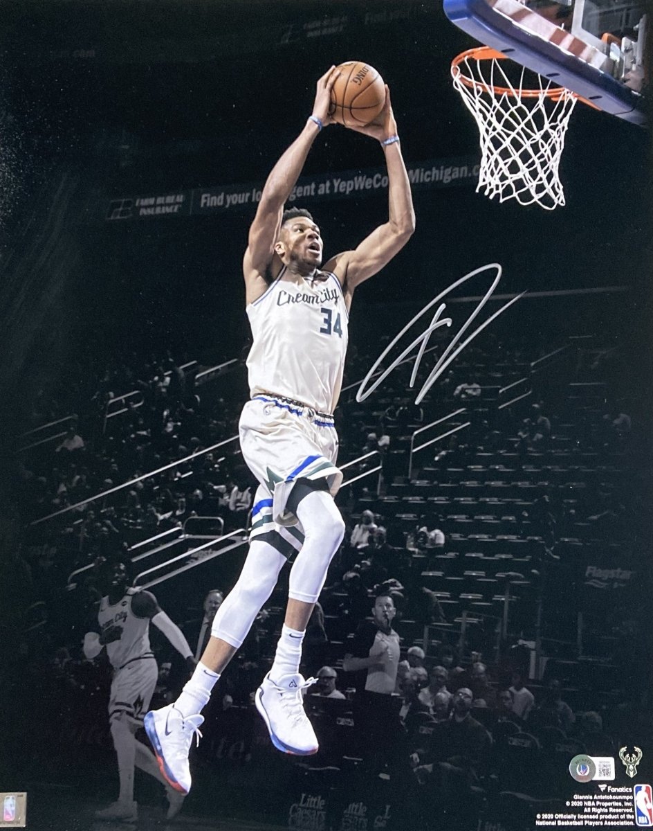 Giannis Antetokounmpo Signed 16x20 Milwaukee Bucks Dunk Photo BAS ITP - Sports Integrity