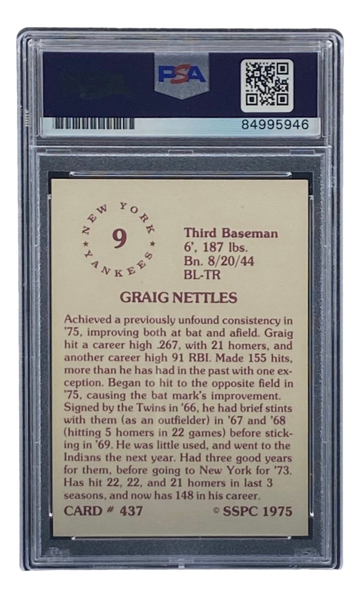 Graig Nettles Signed New York Yankees 1975 SSPC #437 Trading Card PSA/DNA - Sports Integrity