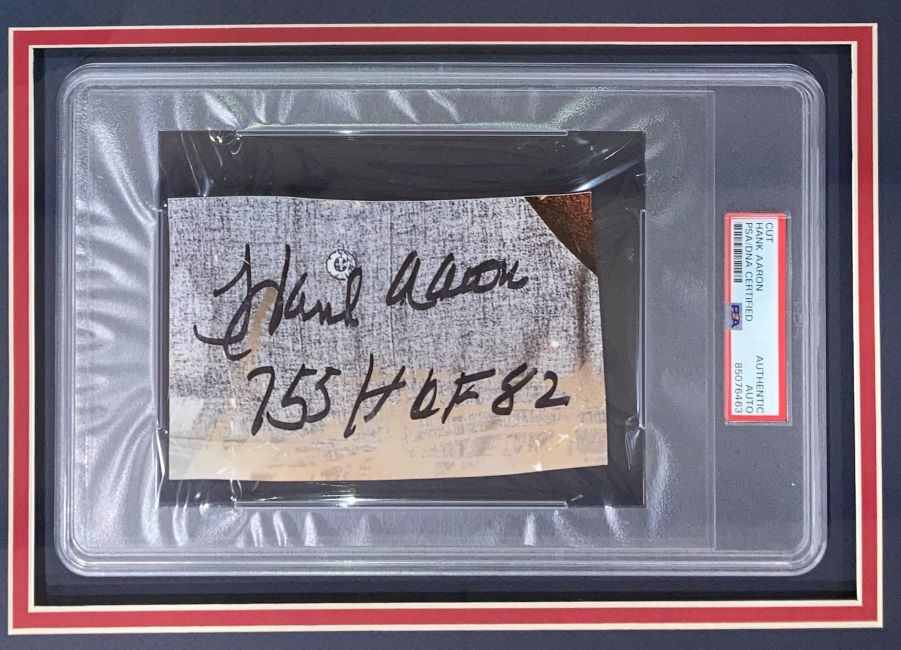 Hank Aaron Signed Framed Atlanta Braves 2 Inscription Cut Sig PSA/DNA 85076463 - Sports Integrity