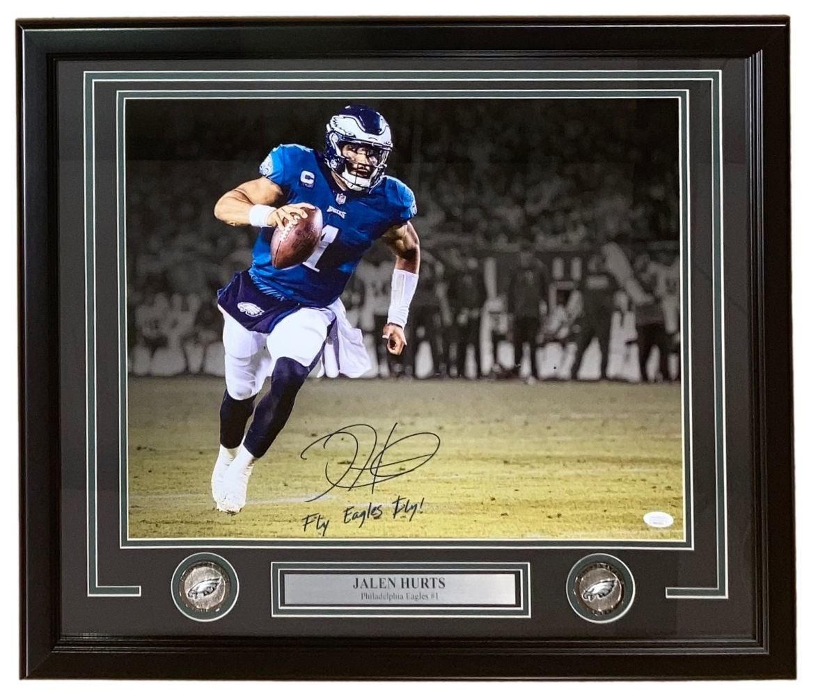 Jalen Hurts SB LIX MVP Signed Framed 16x20 Eagles Run Photo Fly Eagles Fly JSA