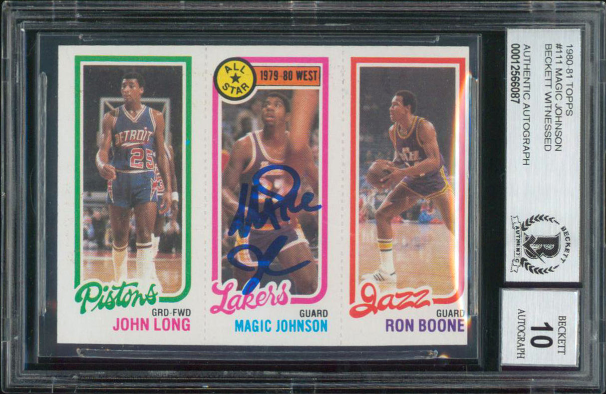 Lakers Magic Johnson Signed 1981 Topps #111 Rookie Card Auto Grade 10! BAS Slab