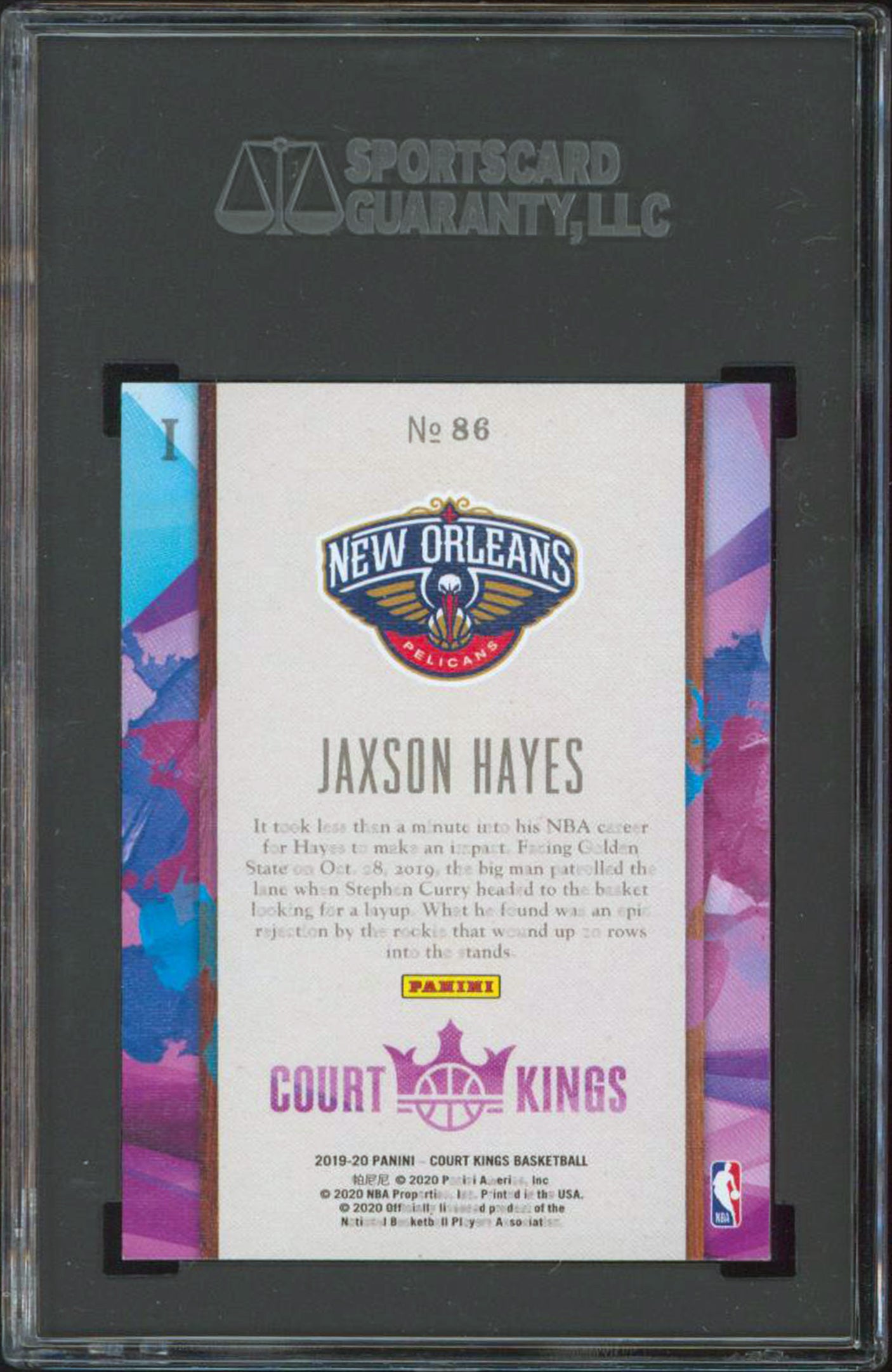 Pelicans Jaxson Hayes 2019 Panini Court Kings #86 Rookie Card Graded Gem 10! SGC