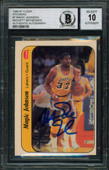 Lakers Magic Johnson Signed 1986 Fleer Sticker #7 Card Auto Grade 10! BAS Slab 2