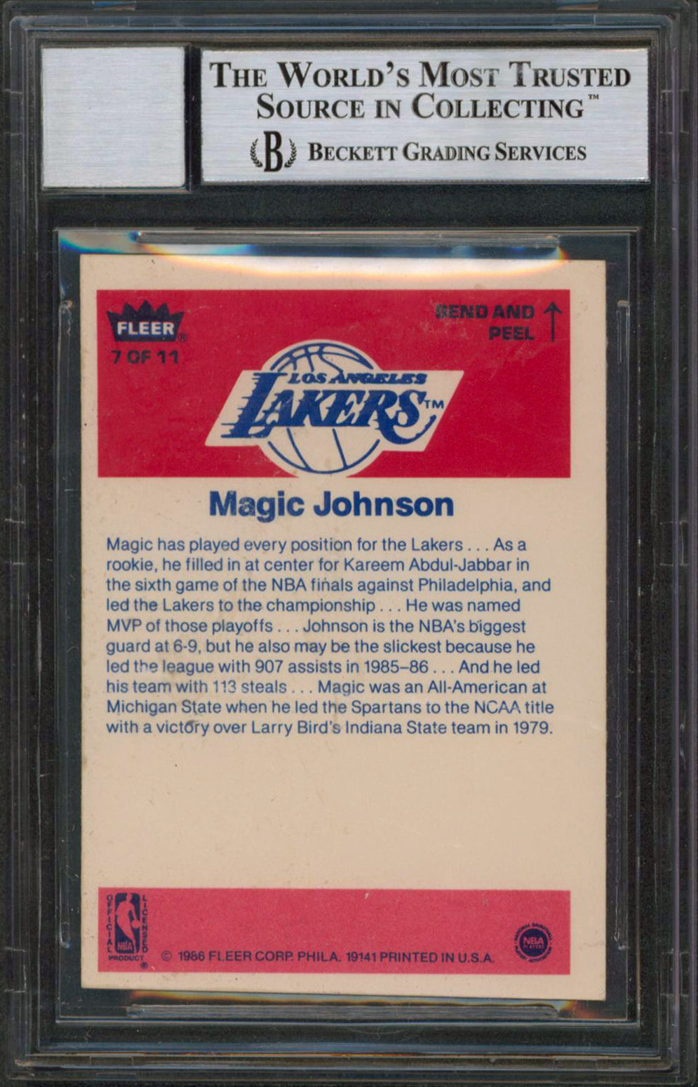 Lakers Magic Johnson Signed 1986 Fleer Sticker #7 Card Auto Grade 10! BAS Slab 2