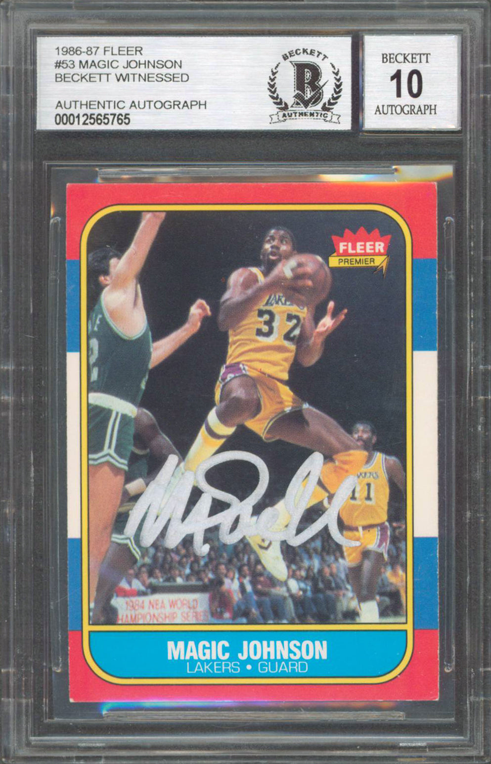 Lakers Magic Johnson Signed 1986 Fleer #53 Card Auto Graded 10! BAS Slabbed 2