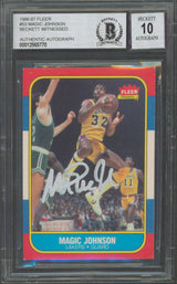 Lakers Magic Johnson Signed 1986 Fleer #53 Card Auto Graded Gem 10! BAS Slabbed