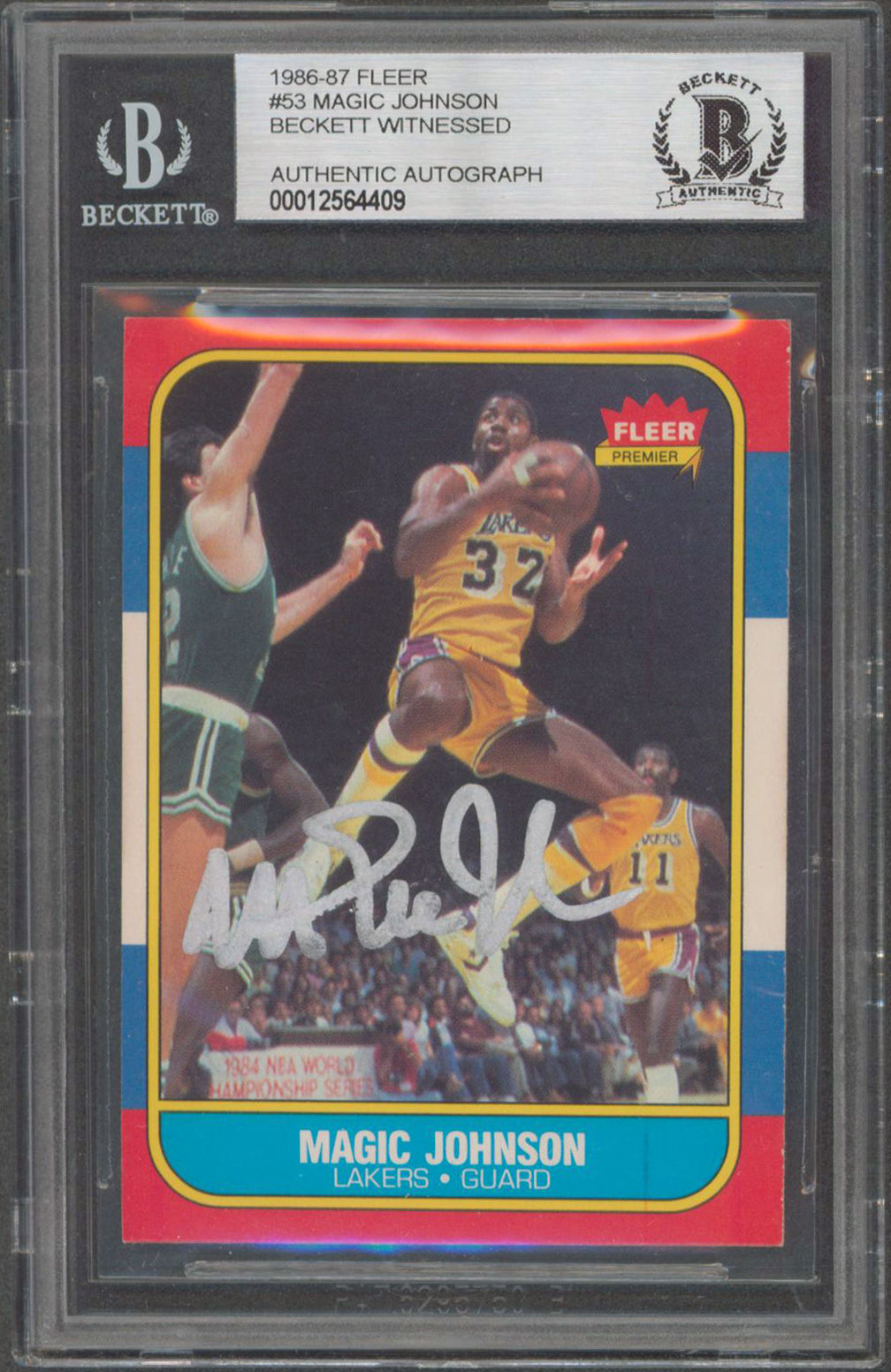 Lakers Magic Johnson Authentic Signed 1986 Fleer #53 Card BAS Slabbed