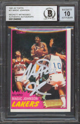 Magic Johnson Authentic Signed 1981 Topps #21 Card Auto 10! BAS Slab 12848585