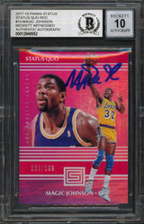 Magic Johnson Signed 2017 Panini Status Quo Red 10 265/299 Card Auto 10 BAS Slab