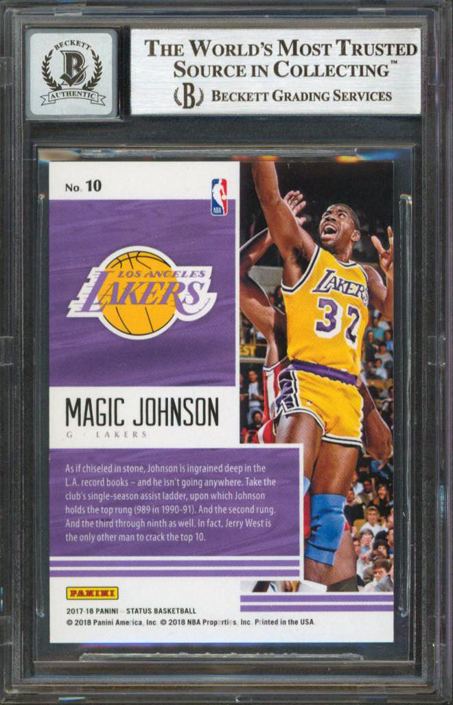 Magic Johnson Signed 2017 Panini Status Quo Red 10 265/299 Card Auto 10 BAS Slab