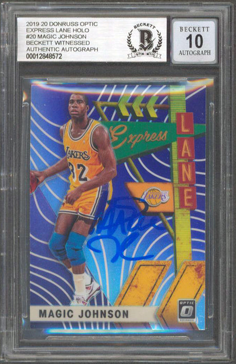 Magic Johnson Signed 2019 Donruss Optic Express Holo #20 Card Auto 10! BAS Slab