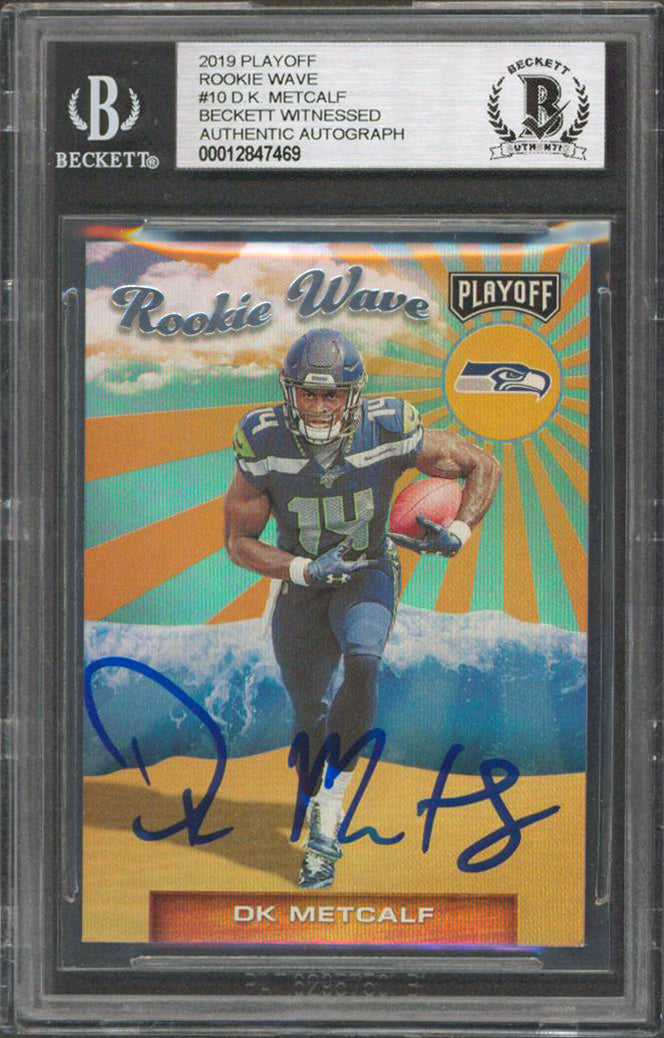 Seahawks DK Metcalf Signed 2019 Playoff Rookie Wave #10 Card BAS Slabbed