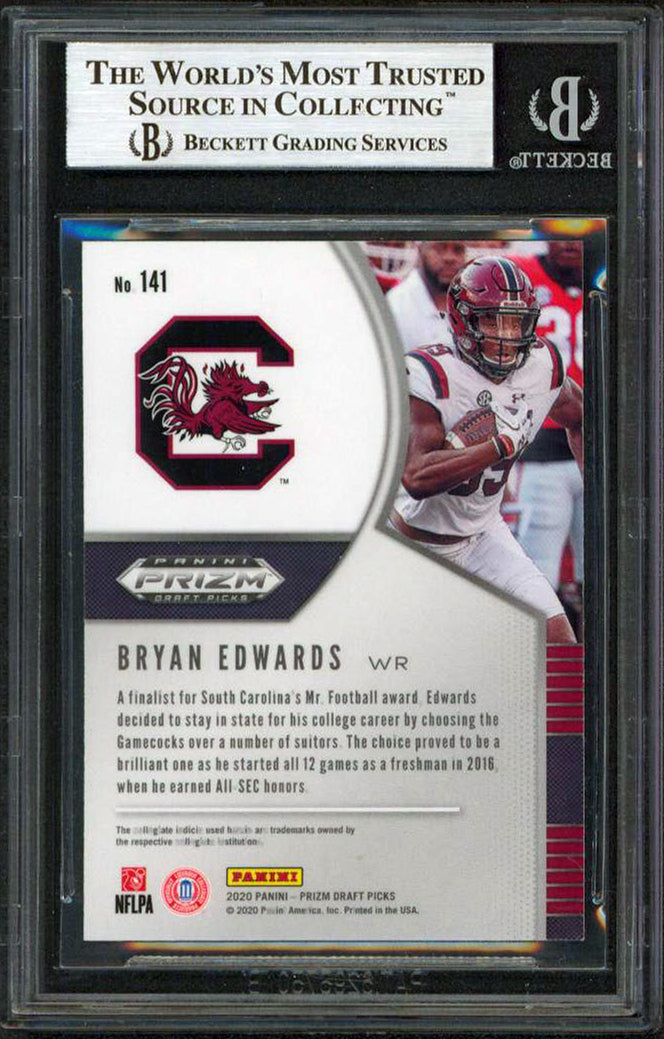 Raiders Bryan Edwards Signed 2020 Panini Prizm Draft Picks #141 RC Card BAS Slab