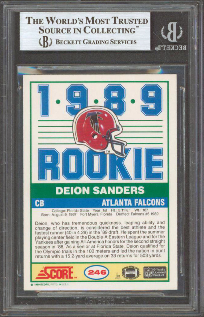 Falcons Deion Sanders Authentic Signed 1989 Score #246 Rookie Card BAS Slabbed