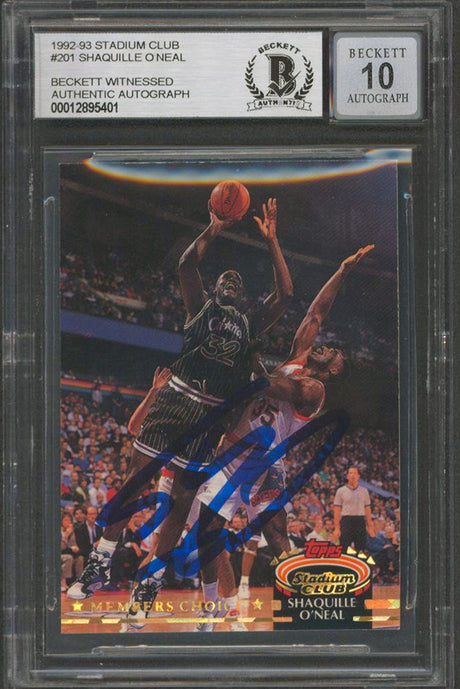 Shaquille O'Neal Signed 1992 Stadium Club #201 RC Card Auto Grade 10 BAS Slabbed