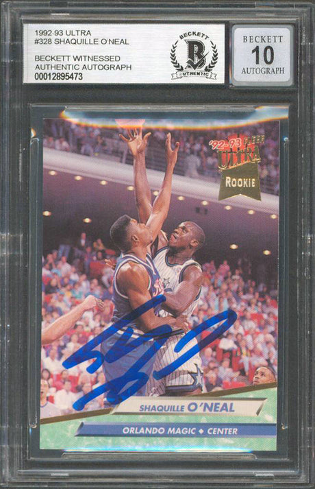 Magic Shaquille O'Neal Signed 1992 Ultra #328 Rookie Card Auto Grade 10 BAS Slab