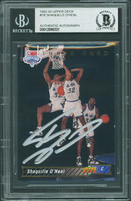 Magic Shaquille O'Neal Signed 1992 Upper Deck #1B Rookie Card BAS Slabbed