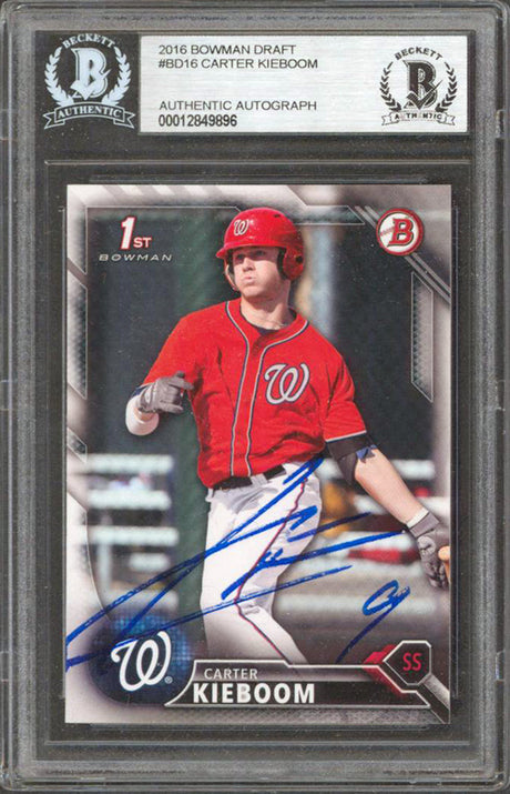 Nationals Carter Kieboom Authentic Signed 2016 Bowman Draft #BD16 RC BAS Slabbed