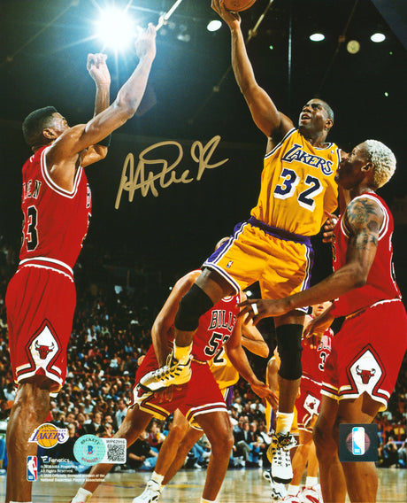 Lakers Magic Johnson Authentic Signed 8x10 Photo Vs Bulls BAS Witnessed