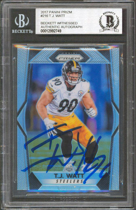 Steelers T.J. Watt Authentic Signed 2017 Panini Prizm #216 Rookie Card BAS Slab