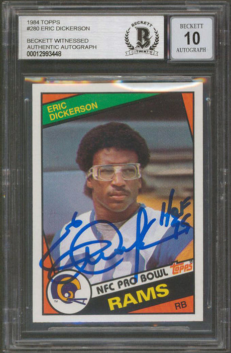 Rams Eric Dickerson "HOF 99" Signed 1984 Topps #280 Rookie Card Auto 10 BAS Slab