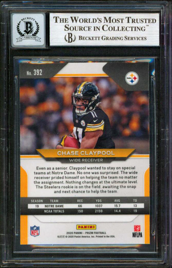 Steelers Chase Claypool Signed 2020 Panini Prizm #392 RC Card Auto 10! BAS Slab