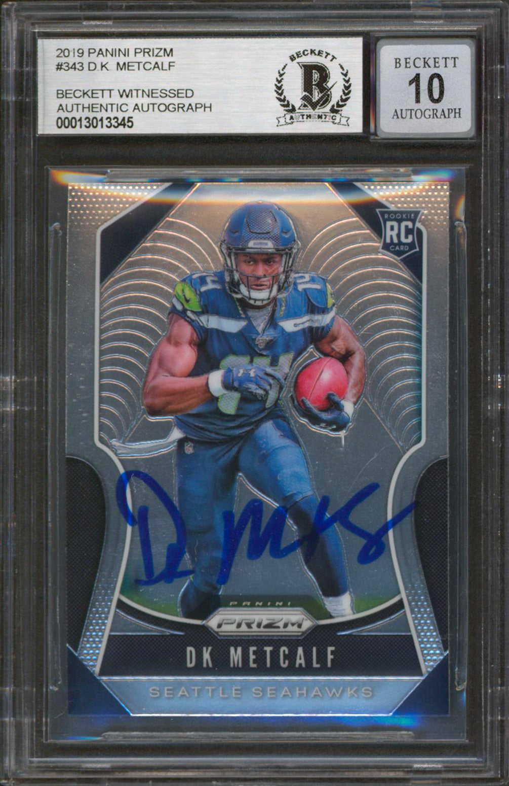 Seahawks DK Metcalf Signed 2019 Panini Prizm #343 Rookie Card Auto 10! BAS Slab